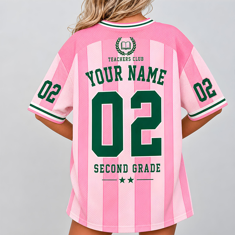 Personalized Grade And Name Stripe Teacher Mesh Jersey