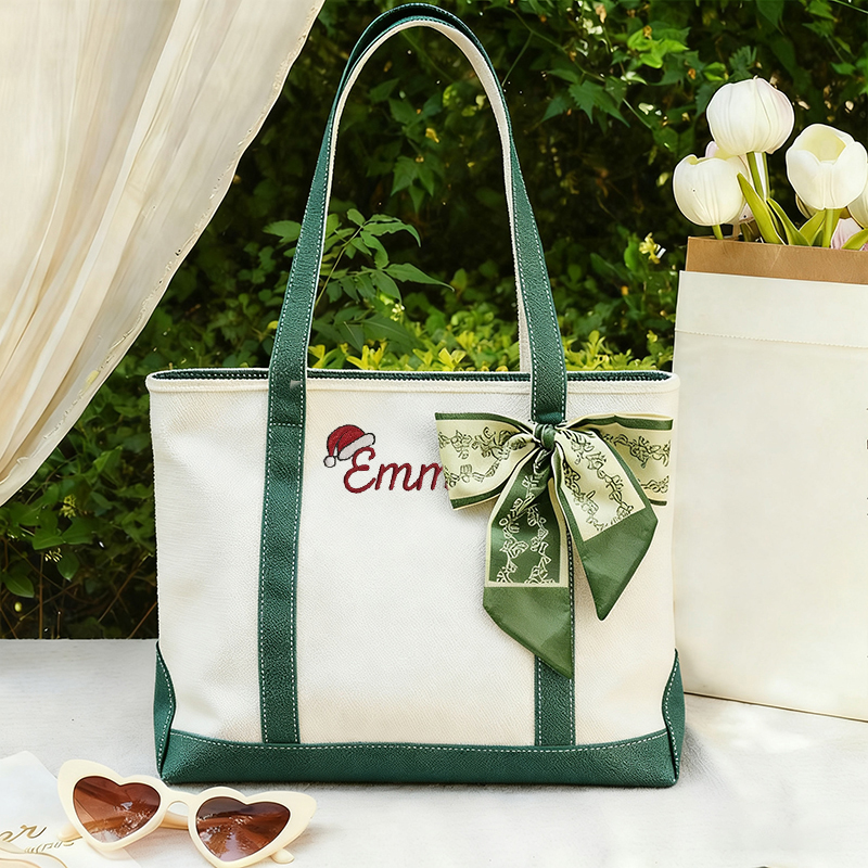 Personalized Name With Santa Hat Teacher Canvas Tote Bag