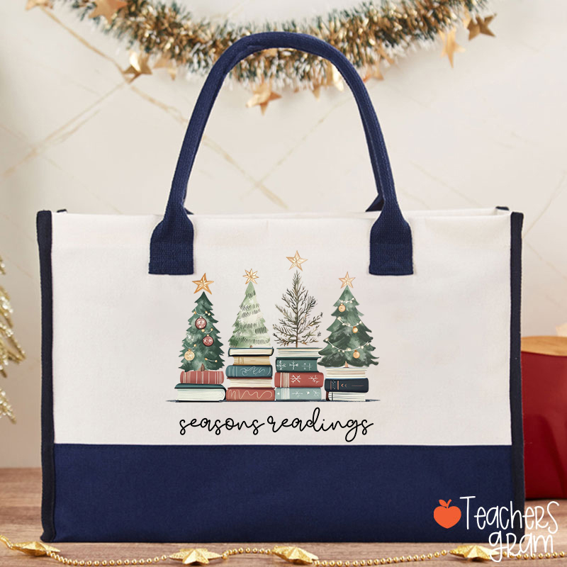 Bookish Christmas Seasons Readings Teacher Cotton Tote Bag