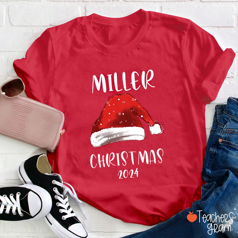 Personalized Name Santa Hat Teacher T-Shirt