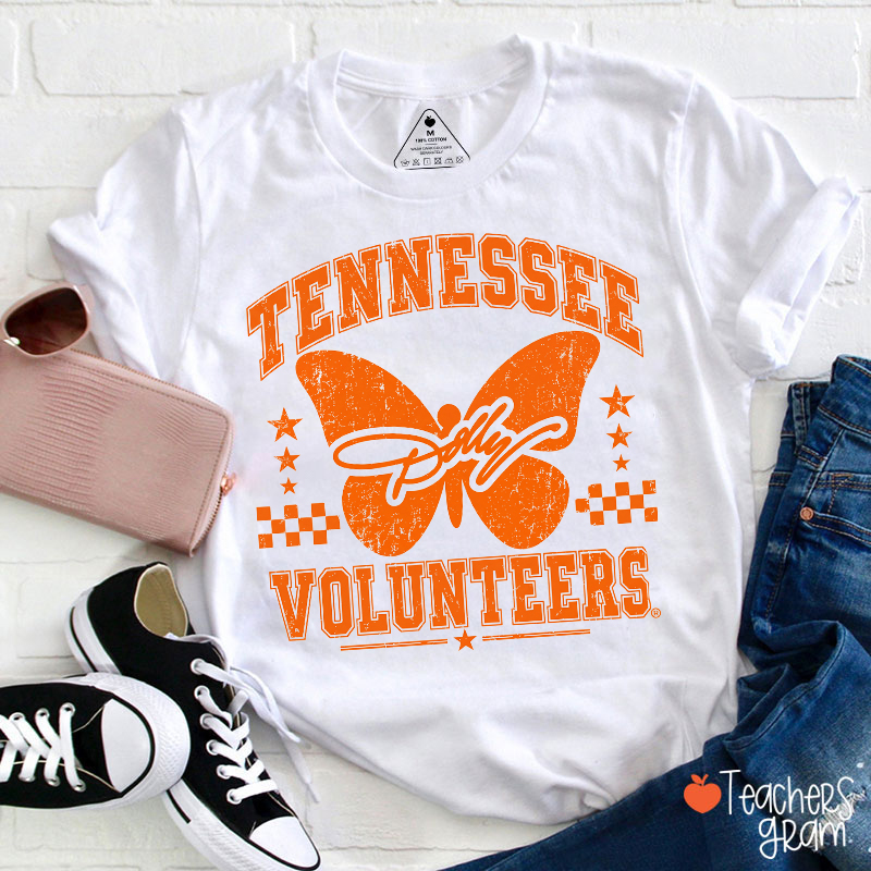 Tennessee Volunteers Dolly Distressed Butterfly Teacher T‑Shirt