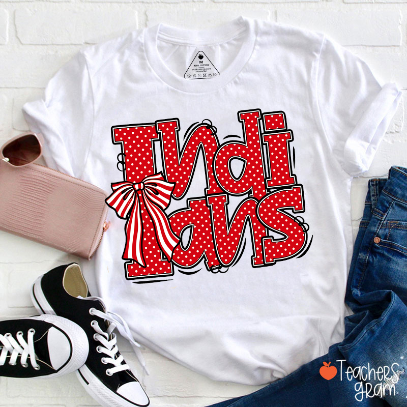 Personalized Mascot Polka Dot Coquette Bow Teacher T-Shirt