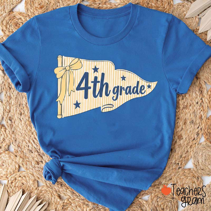 Personalized Grade Coquette Pennant Flag Teacher T-Shirt