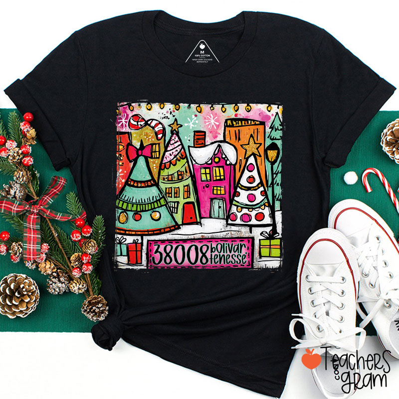 Personalized Small Town Christmas Teacher T-Shirt