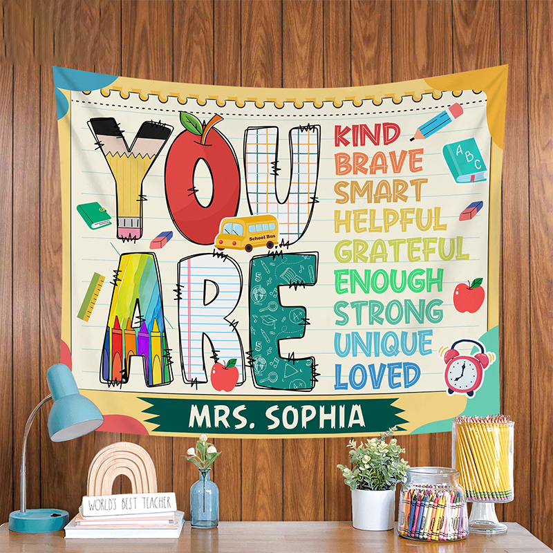 Personalized Name You Are Kind Teacher Classroom Tapestry