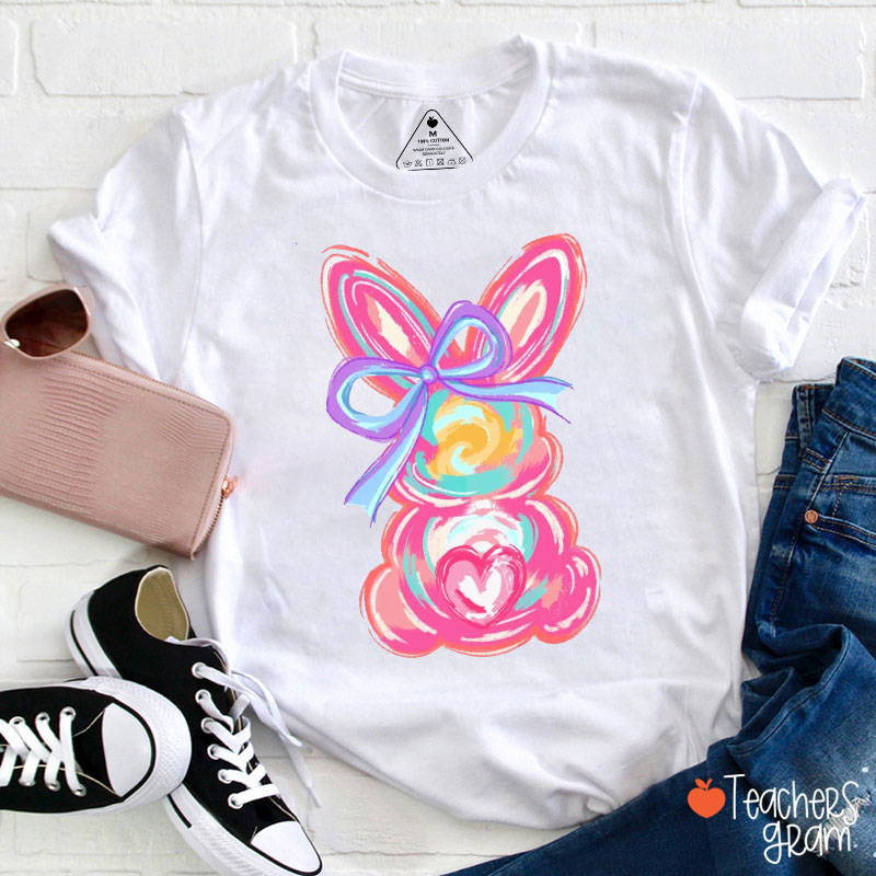 Colorful Bunny Happy Easter Teacher T-Shirt