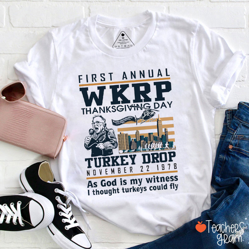 Thanksgiving WKRP Turkey Drop Teacher T-Shirt