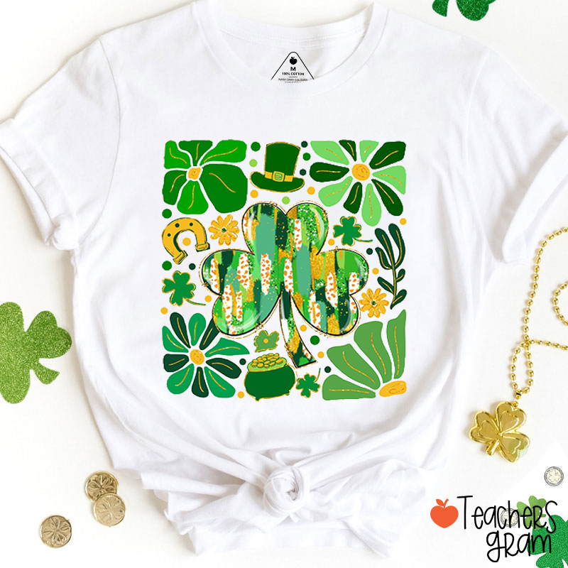 Lucky Shamrock Happy St. Patrick's Day Teacher T-Shirt