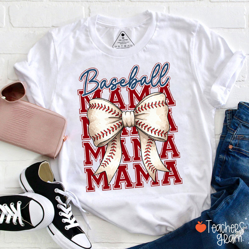 Baseball Mom Coquette Bow Teacher T-Shirt