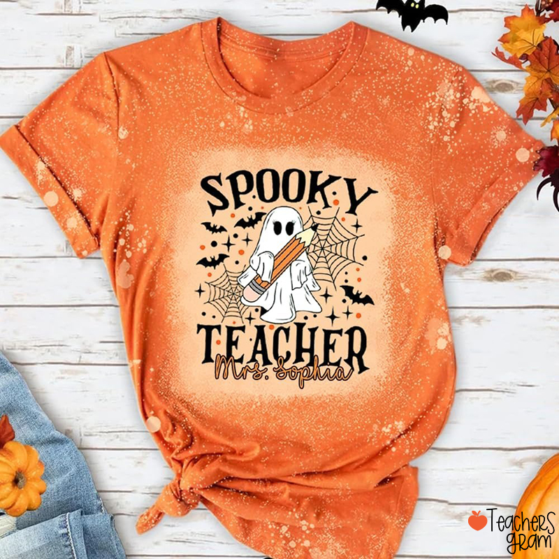 Personalized Name Spooky Teacher Ghost Teacher Printed T-Shirt