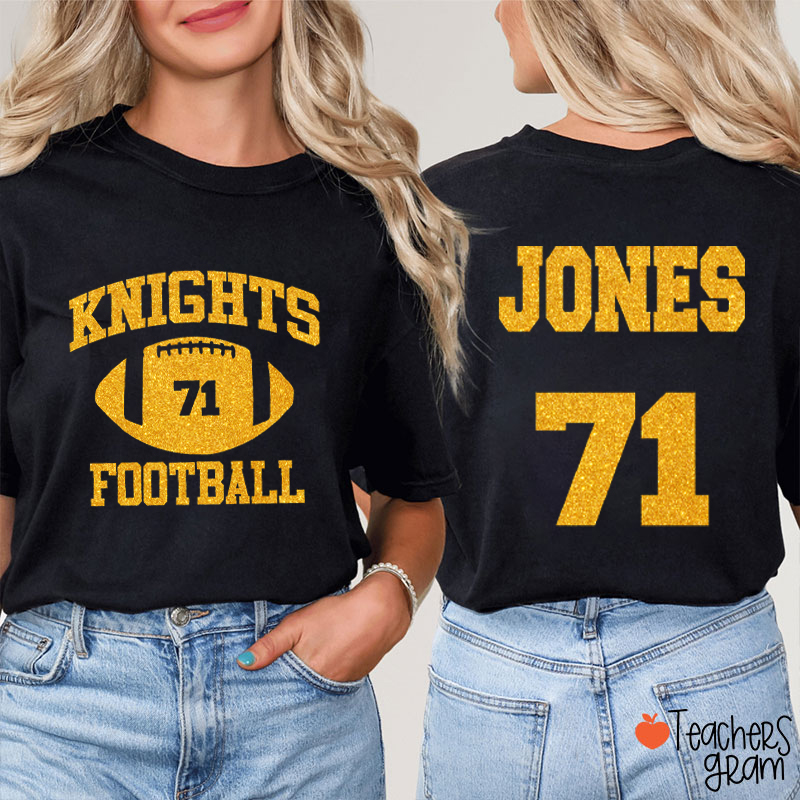 Personalized Mascot Sport Glitter Print Teacher Two Sided T‑Shirt
