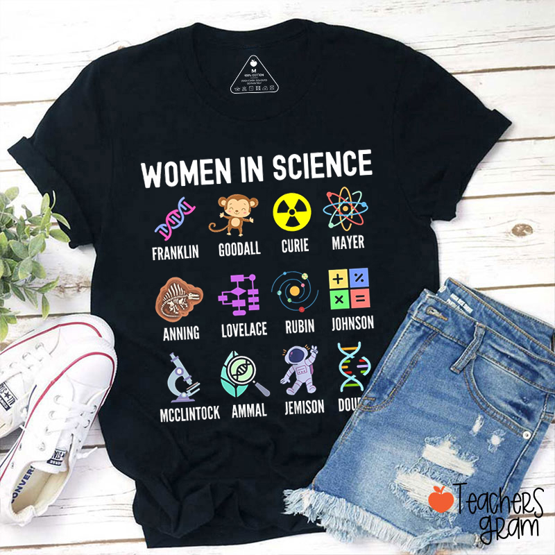 Women In Science Cartoon Icons Teacher T-Shirt