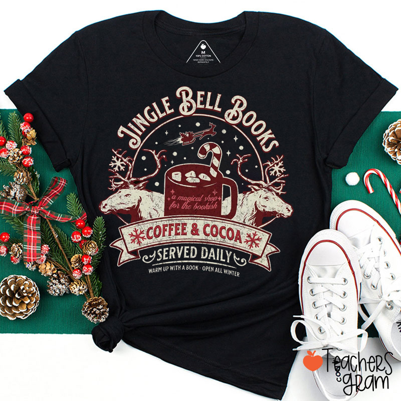 Jingle Bell Books Coffee And Cocoa Teacher T-Shirt