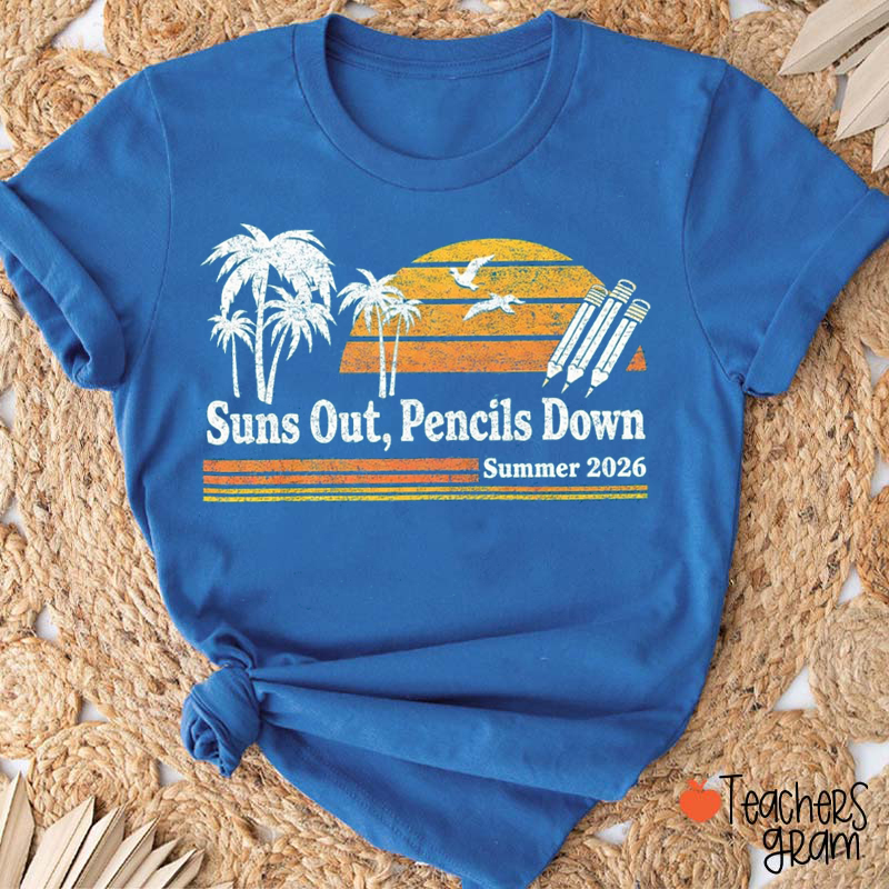 Personalized Suns Out Pencils Down Summer Teacher T-Shirt