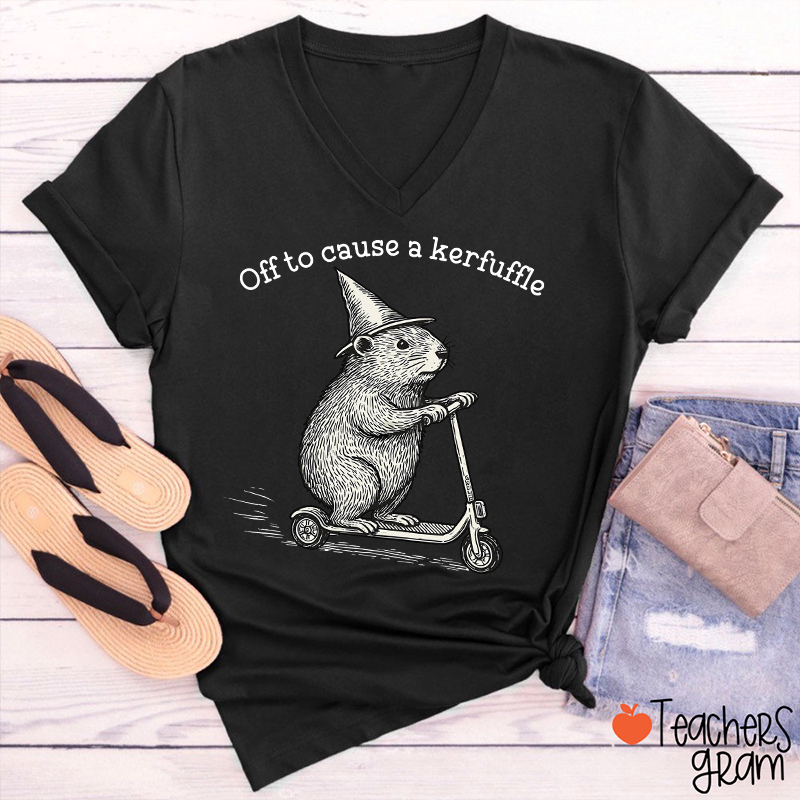 Off To Cause A Kerfuffle Teacher Female V-Neck T-Shirt