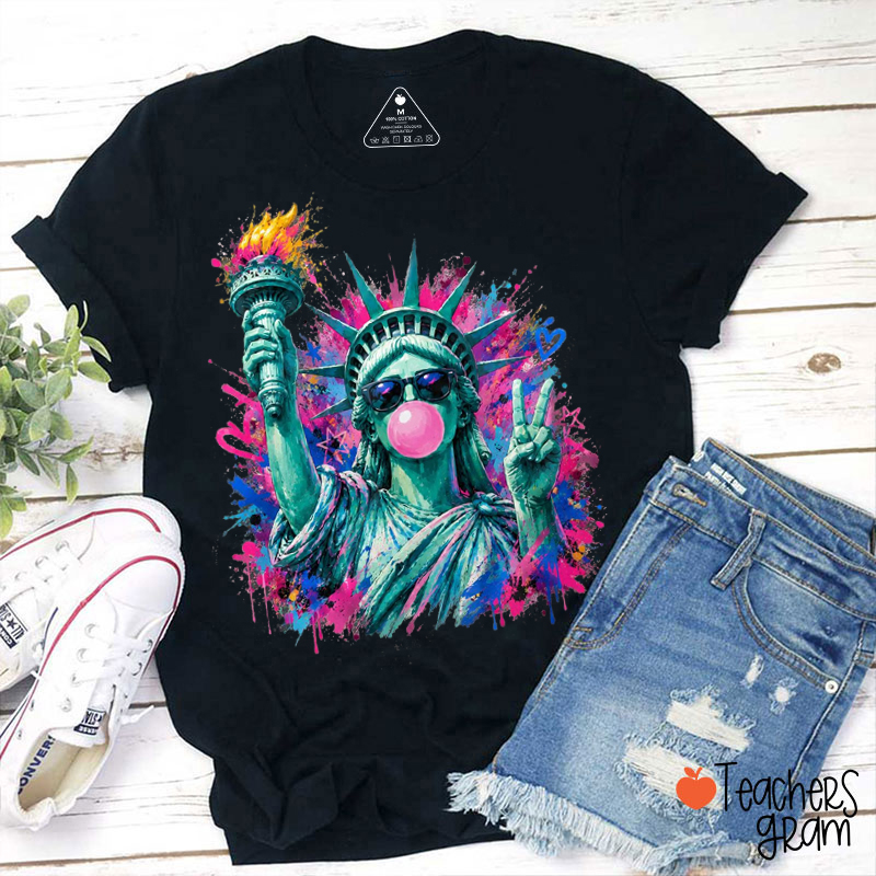 Preppy Statue Of Liberty Teacher T-Shirt