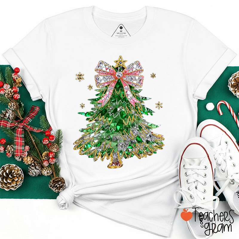 Sparkle Faux Rhinestone Christmas Tree Teacher T-Shirt