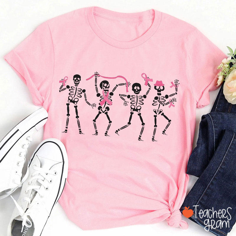 Dancing Skeletons Breast Cancer Teacher T-Shirt
