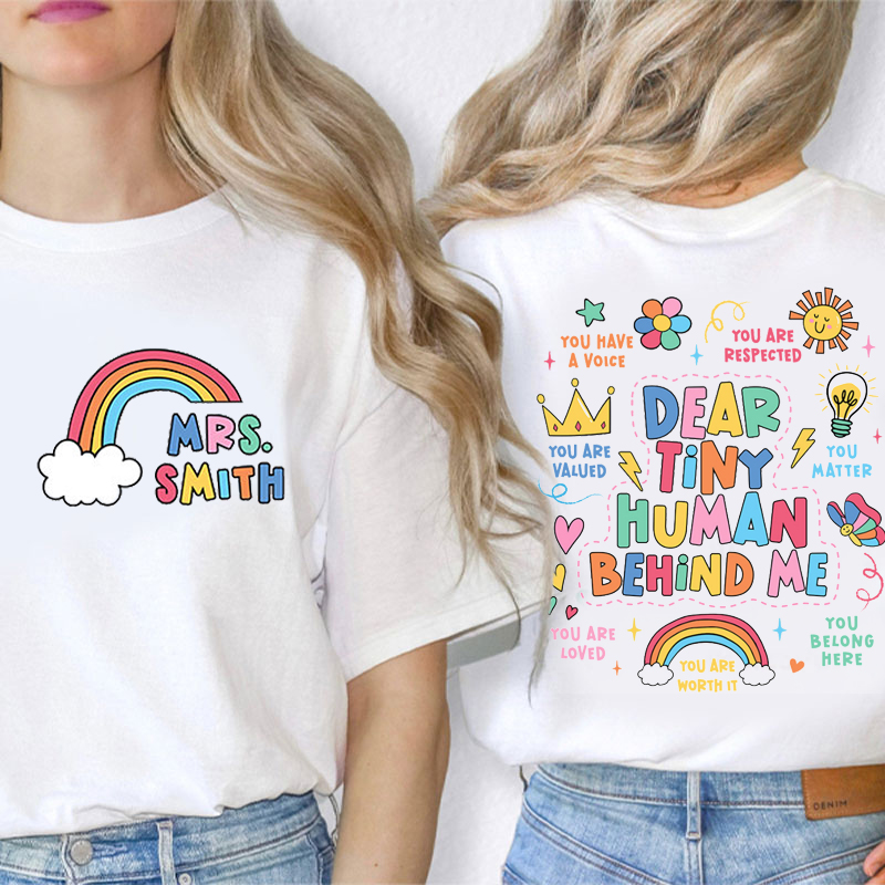 Personalized Say More Positive Words Teacher Two Sided T-Shirt