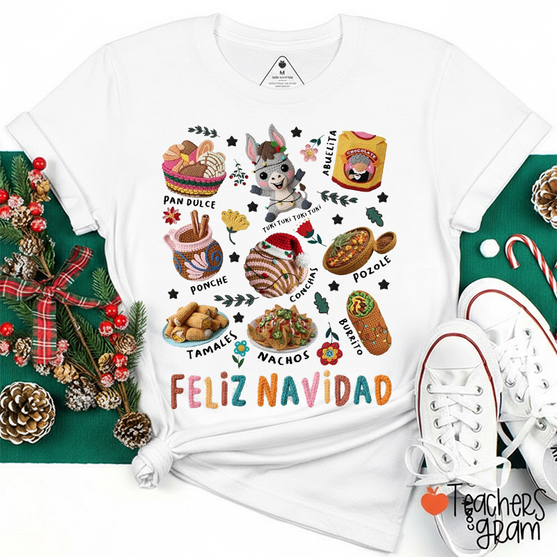 Faux Yarn Feliz Navidad Spanish Teacher T-Shirt