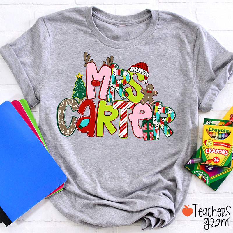 Personalized Name Merry Christmas Teacher T-Shirt