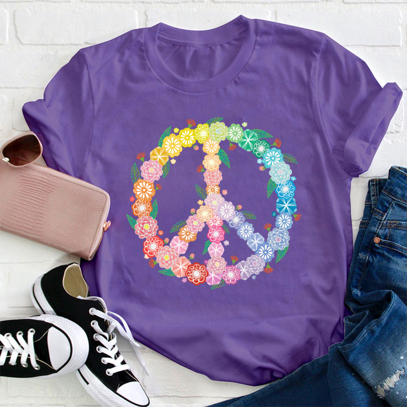Peace Love Flower Teacher T-Shirt