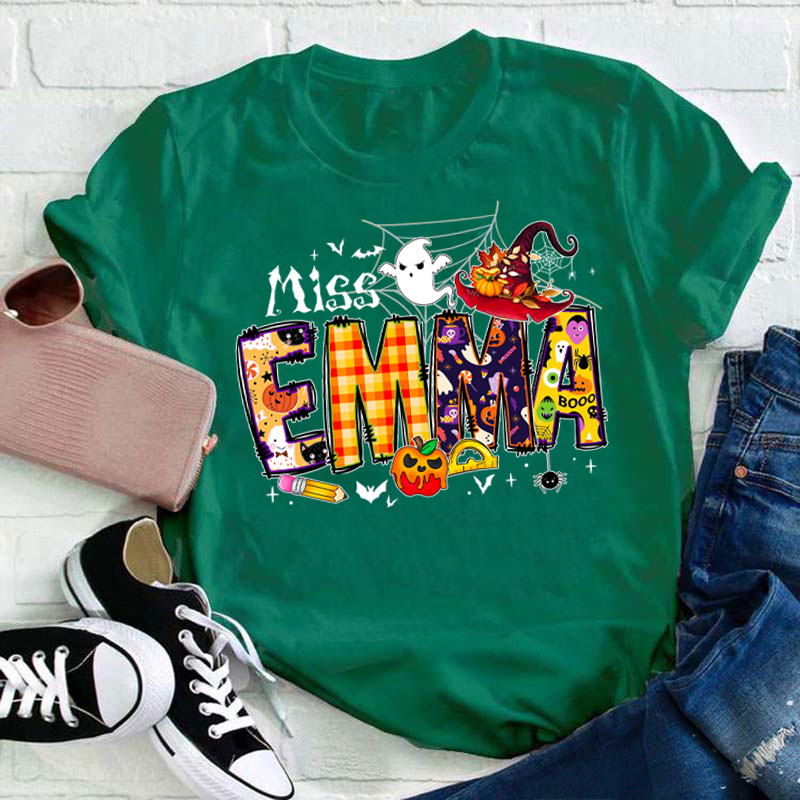 Personalized Name Happy Halloween Teacher T-Shirt