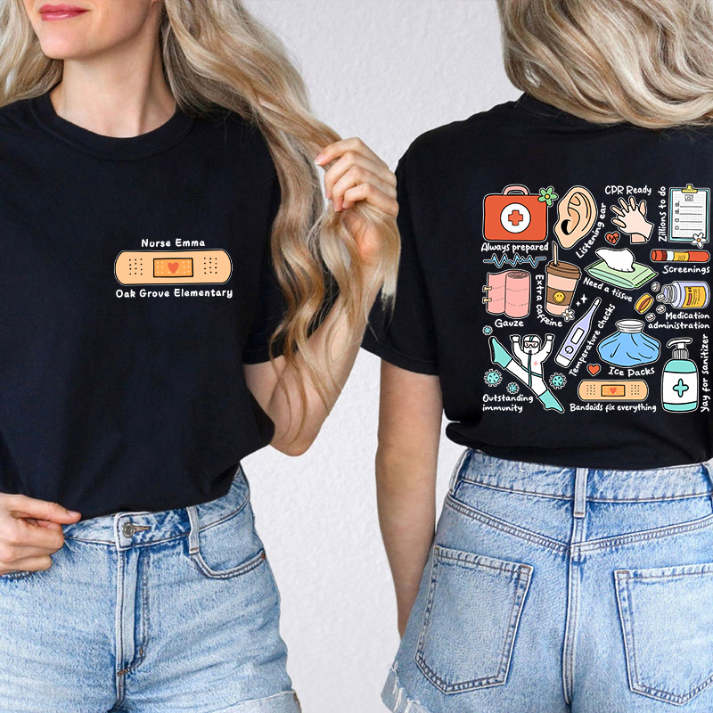 Personalized School Nurse Two Sided T-Shirt