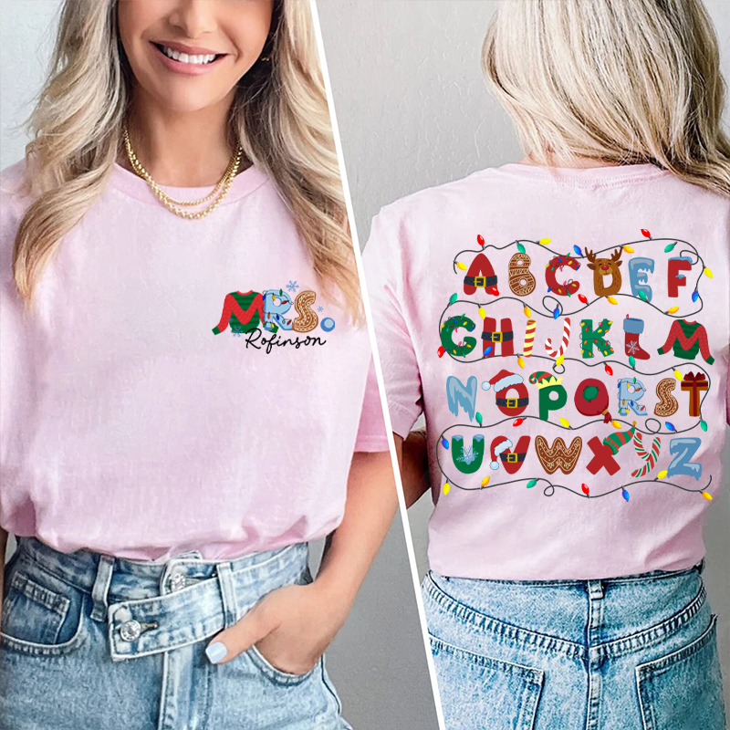 Personalized Alphabet Christmas Teacher T-Shirt