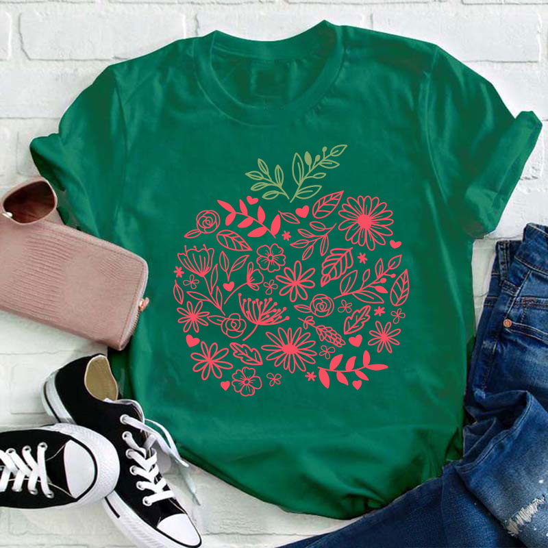 Teacher Apple Flower Teacher T-Shirt