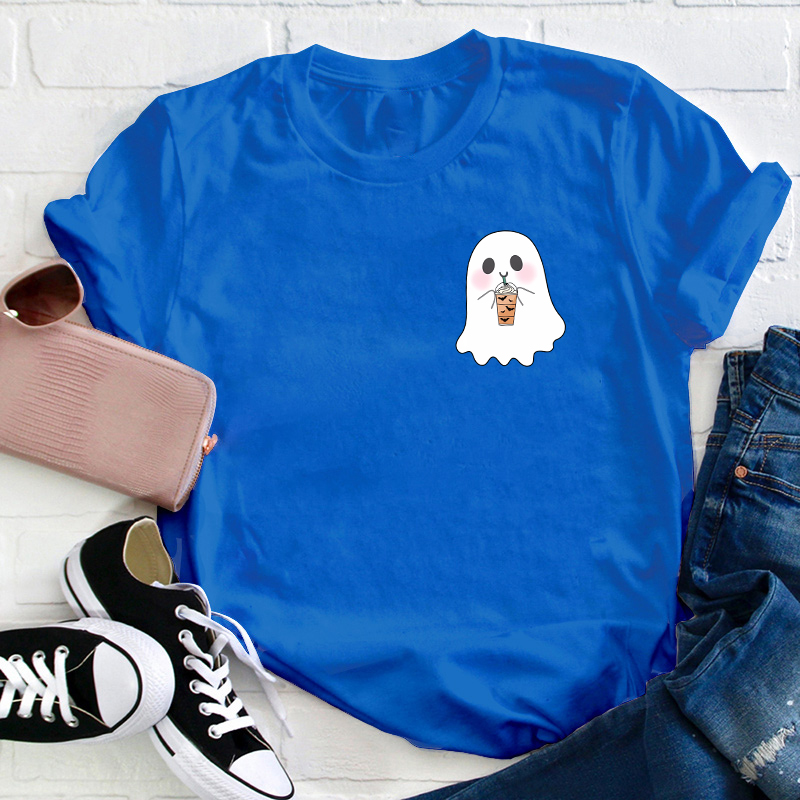 Ghost Drinks Halloween Coffee Teacher T-Shirt