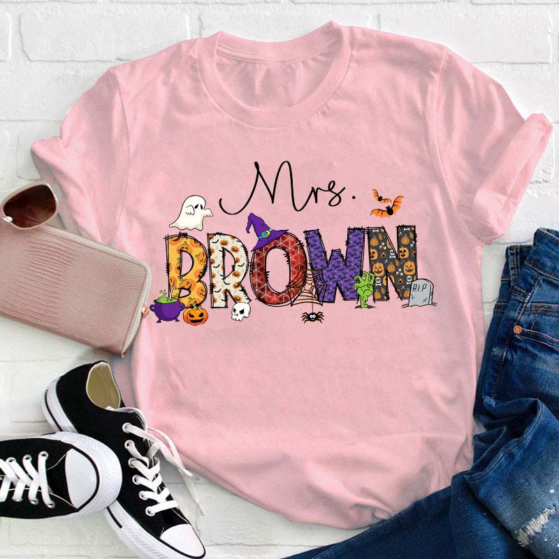 Personalized Name Happy Halloween Teacher T-Shirt