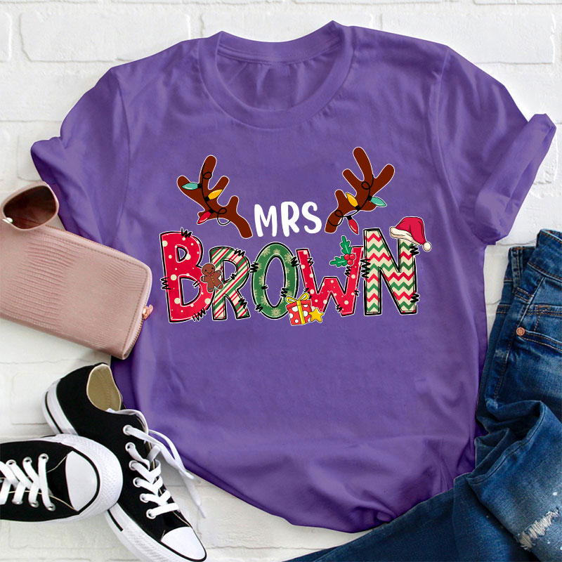 Personalized Santa's Favorite Christmas Teacher T-Shirt