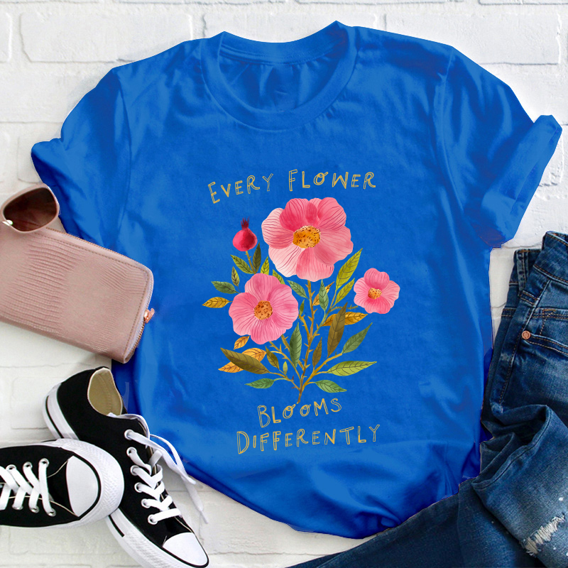 Every Flower Blooms Differently Neurodiversity Teacher T-Shirt