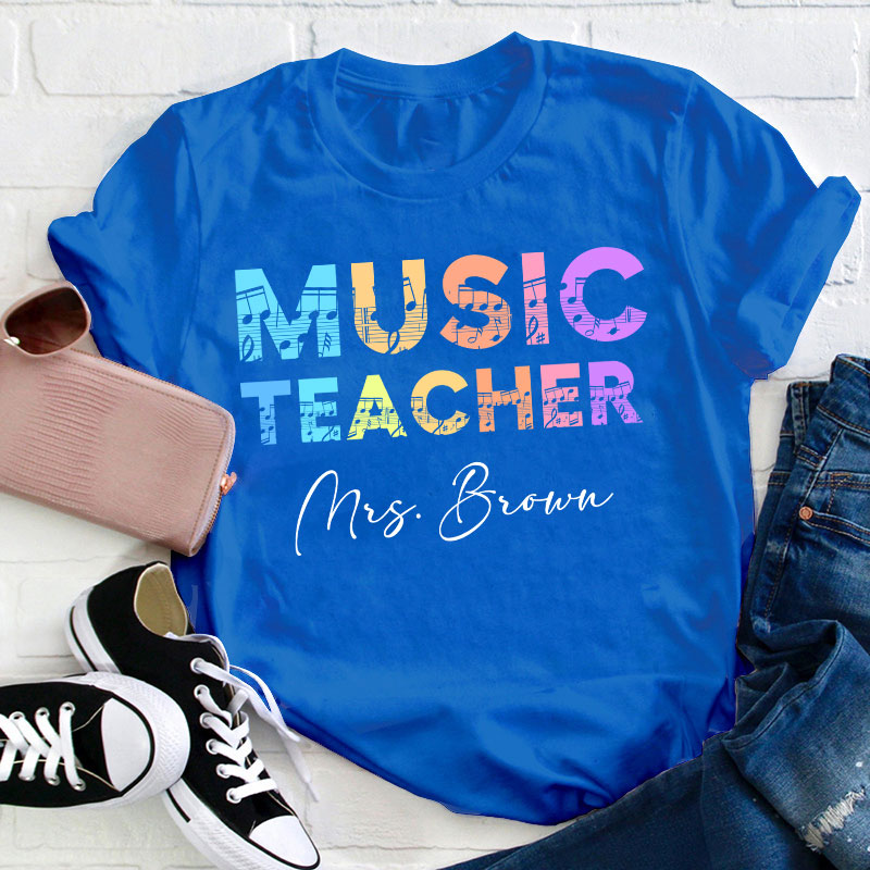 Personalized Name Colorful Music Teacher T-Shirt