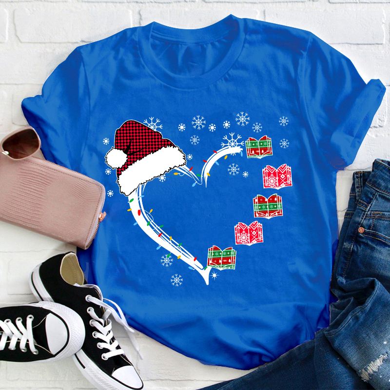 Christmas Books Heart Teacher T-Shirt