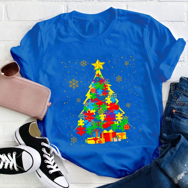 Autism Christmas Trees Teacher T-Shirt
