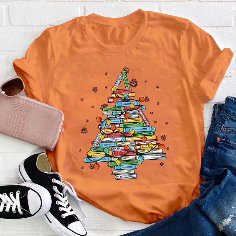 Christmas Books Tree Teacher T-Shirt
