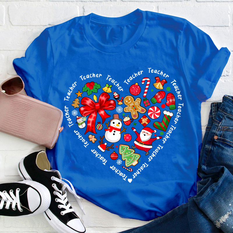 Merry Christmas Heart Teacher T-Shirt