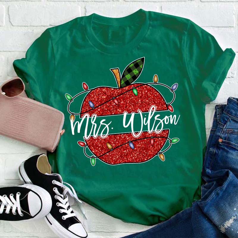 Personalized Shining Apple Teacher T-Shirt