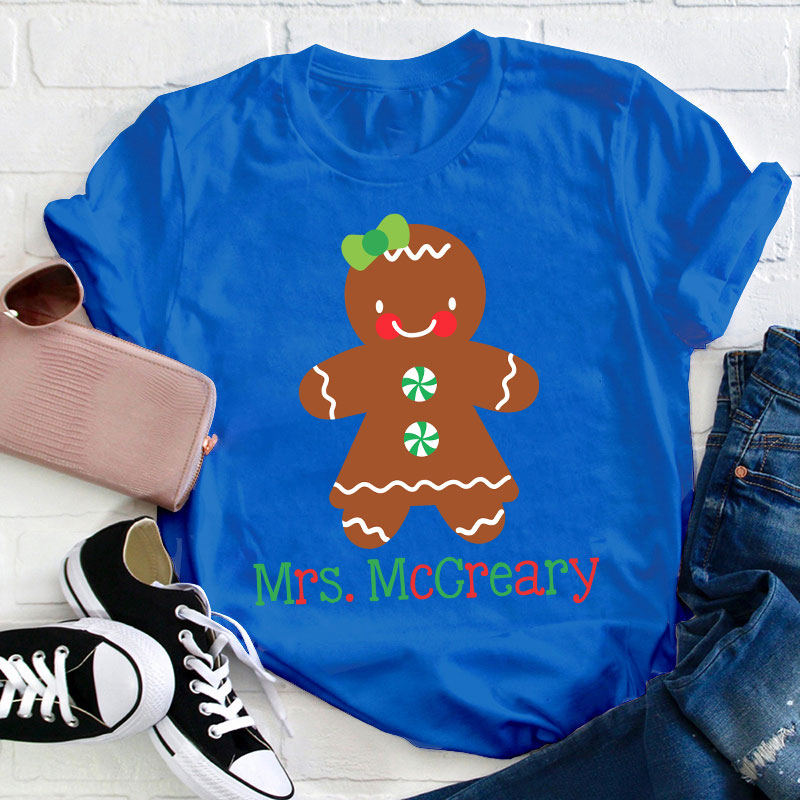 Personalized Name Cute Christmas Gingerbread Teacher T-Shirt