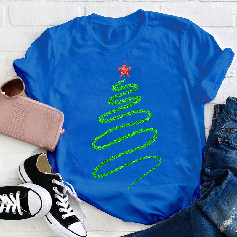 Draw A Sparkling Christmas Tree Teacher T-Shirt