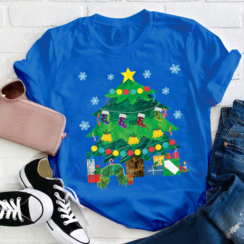 Caterpillar Under The Christmas Tree Teacher T-Shirt