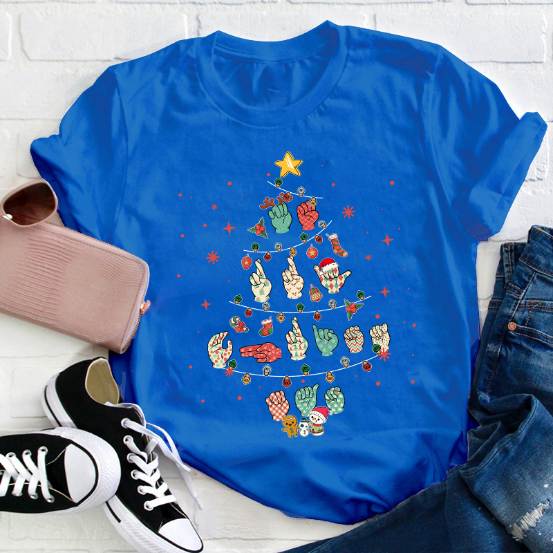 Gesture Christmas Tree Teacher T-Shirt