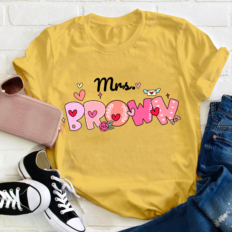 Personalized Name Pink Bubble Teacher T-Shirt