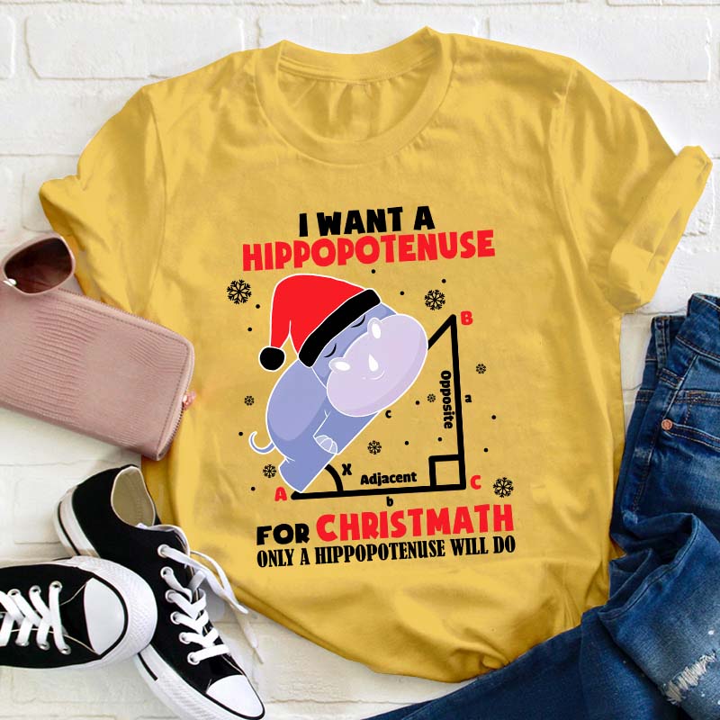 I Want A Hippopotenuse For Christmas Teacher T-Shirt