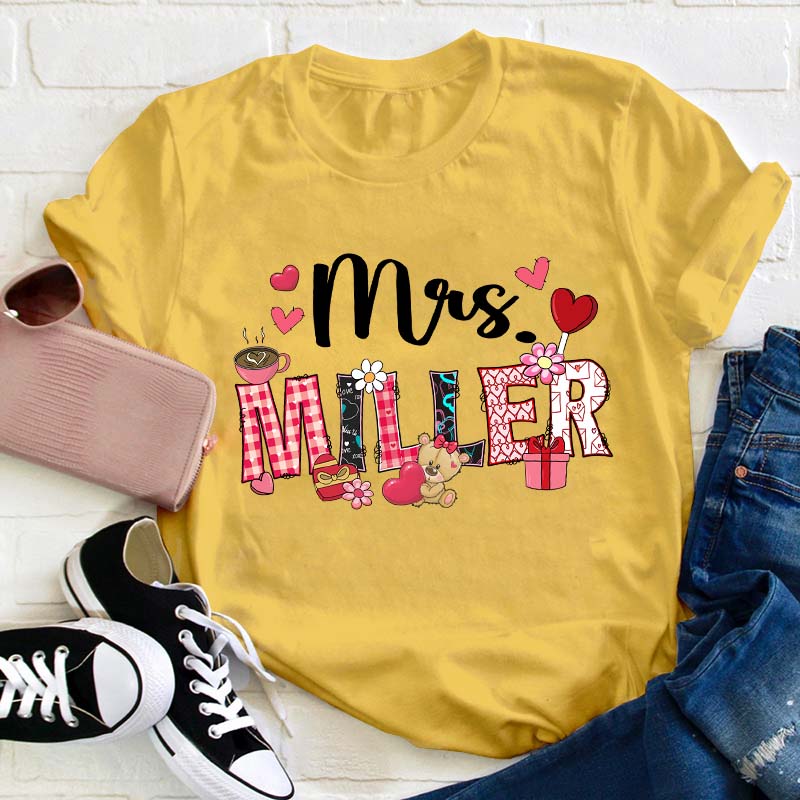 Personalized Valentine Vibe Teacher T-Shirt