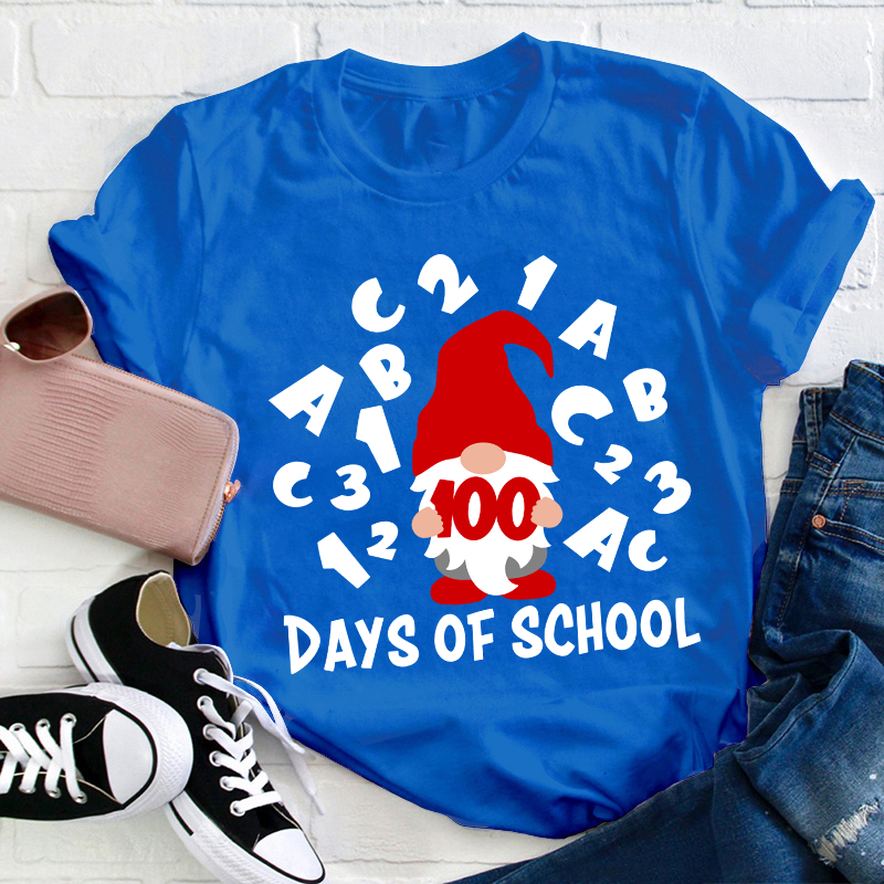 100 Days Of School Gnome Teacher T-Shirt