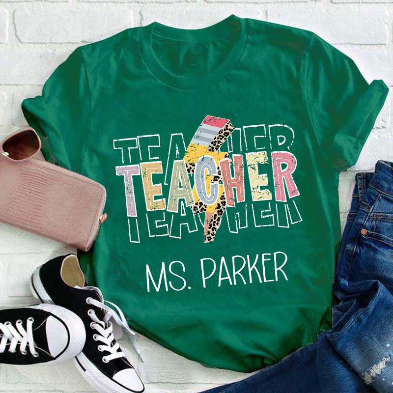 Personalized Lightning Pencil Teacher T-Shirt