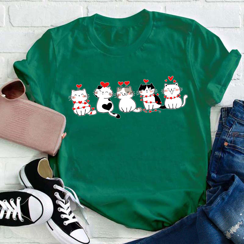 Hearts And Kittens Teacher T-Shirt